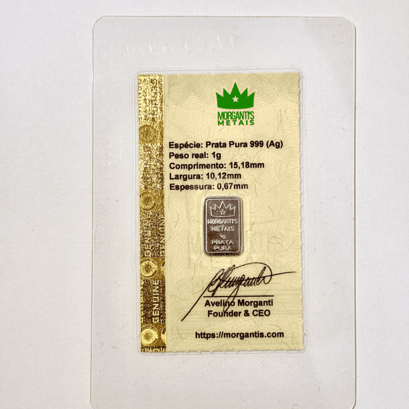 Cartão de 1g CERTIFICADO - Prata 999
