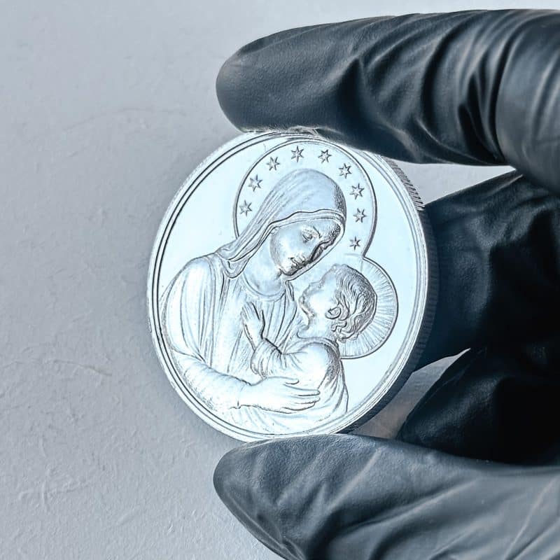 Moeda Mãe Santíssima / Verso Ave Maria Latim – 1 Oz / 31,1g Prata 999