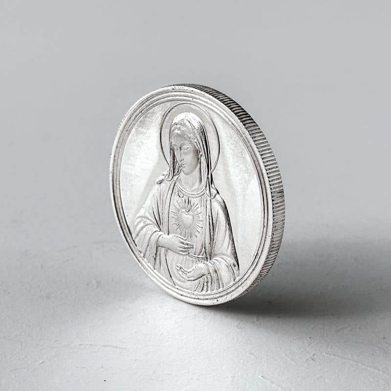 Medalha Sagrado Coração Maria / Verso Ave Maria Latim – 1 Oz / 31,1g Prata 999